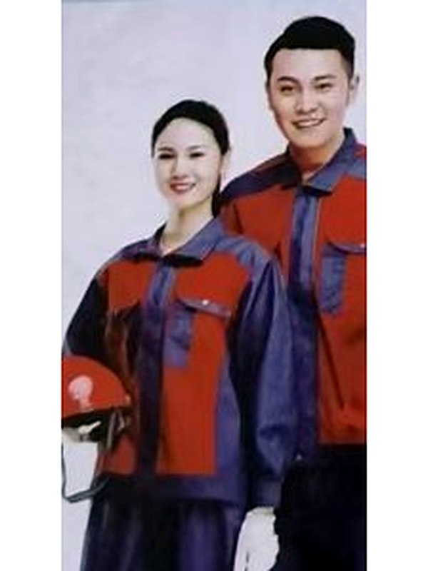 Red and navy colorblock work jacket set